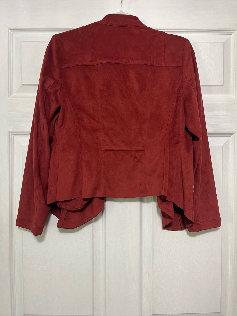 Chadwicks Women's Rust Draped Open Front Faux Suede Moto Jacket Petite Medium - Picture 6 of 6